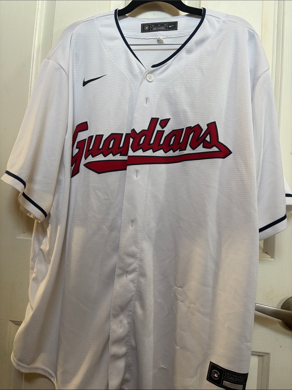 Nike White Guardians Baseball Jersey with Red Script
